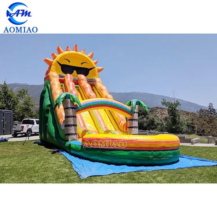 Professional design inflatable double slide inflatable water slide with small pool