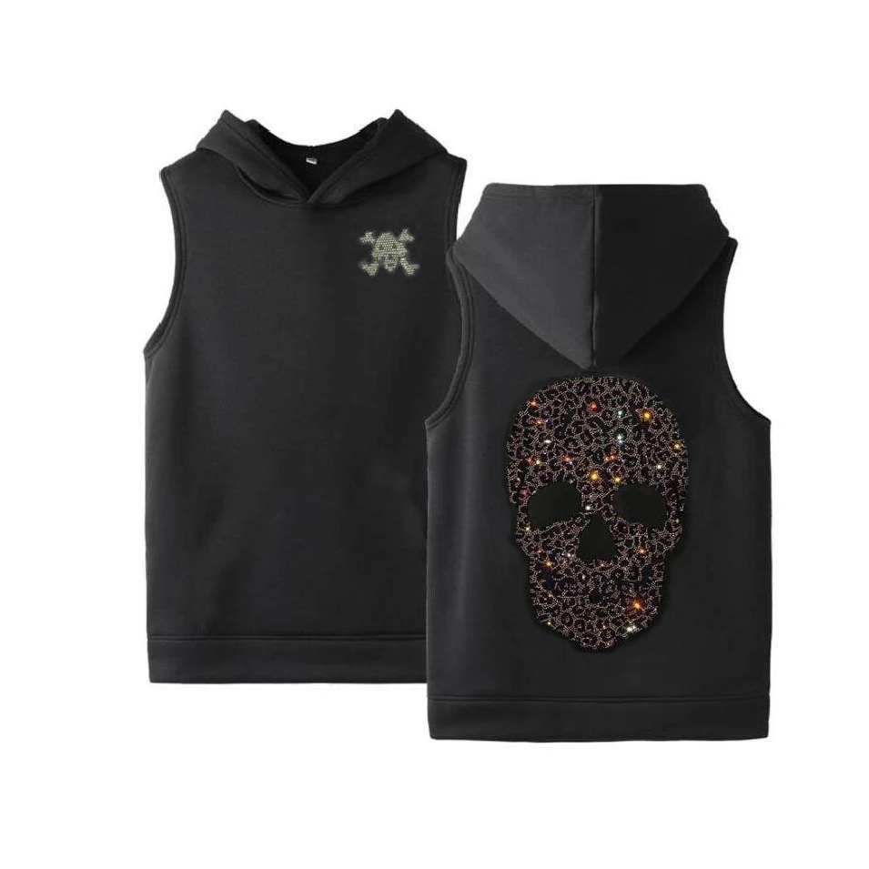 New Arrival Dropshipping 80% Cotton 20% Polyester Skeleton Rhinestone Hoodie