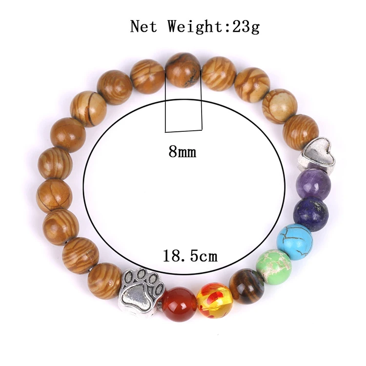 G1437 Natural Stone Bracelet Heart Dog Cat Paw Print Bead Pet Memorial For Women Men 7 Chakra Bracelet
