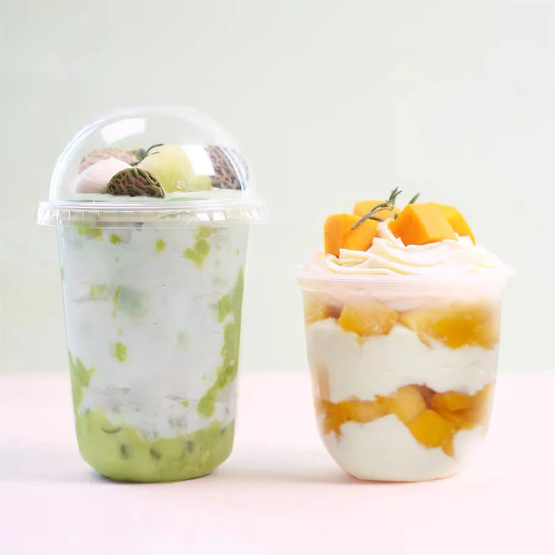 Новый стиль U-образная бутылка для чая Boba пластиковая полипропиленовая инъекция 500 мл 600 700 одноразовая чайная чашка-пузырь с крышками в форме медвежьих ушей