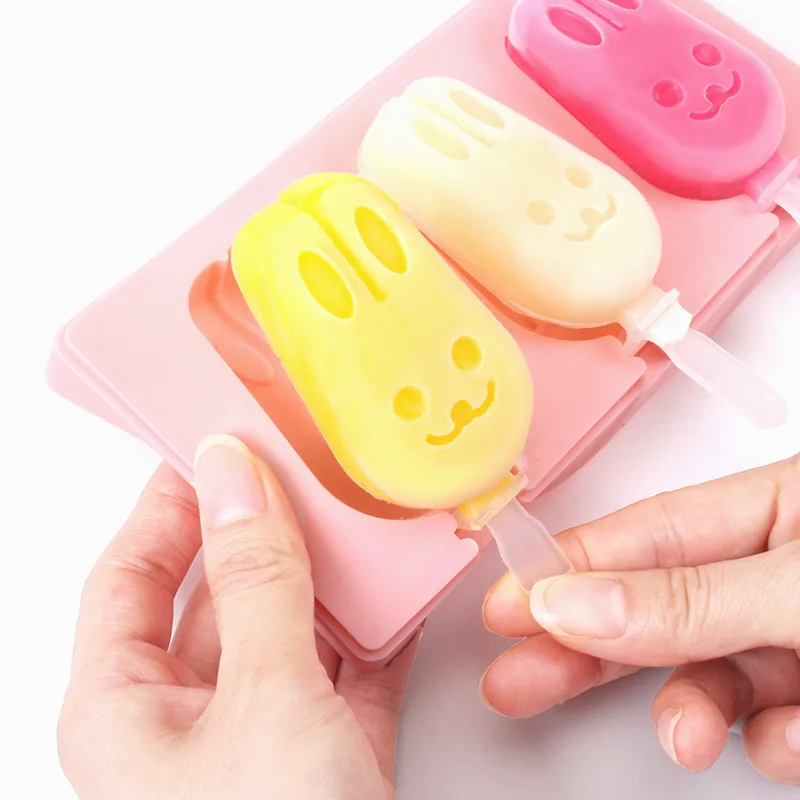 BPA Free cartoon shape DIY silicone ice pop cube tray popsicle maker ice cream mold with lid sticks