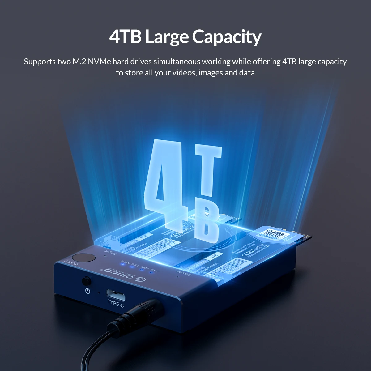ORICO Dual Bay M.2 NVME SSD Enclosure Offline Clone USB C 3.1 Gen2 10Gbps For M Key & M/B Key NVME PCIe SSD Hard Drive Reader