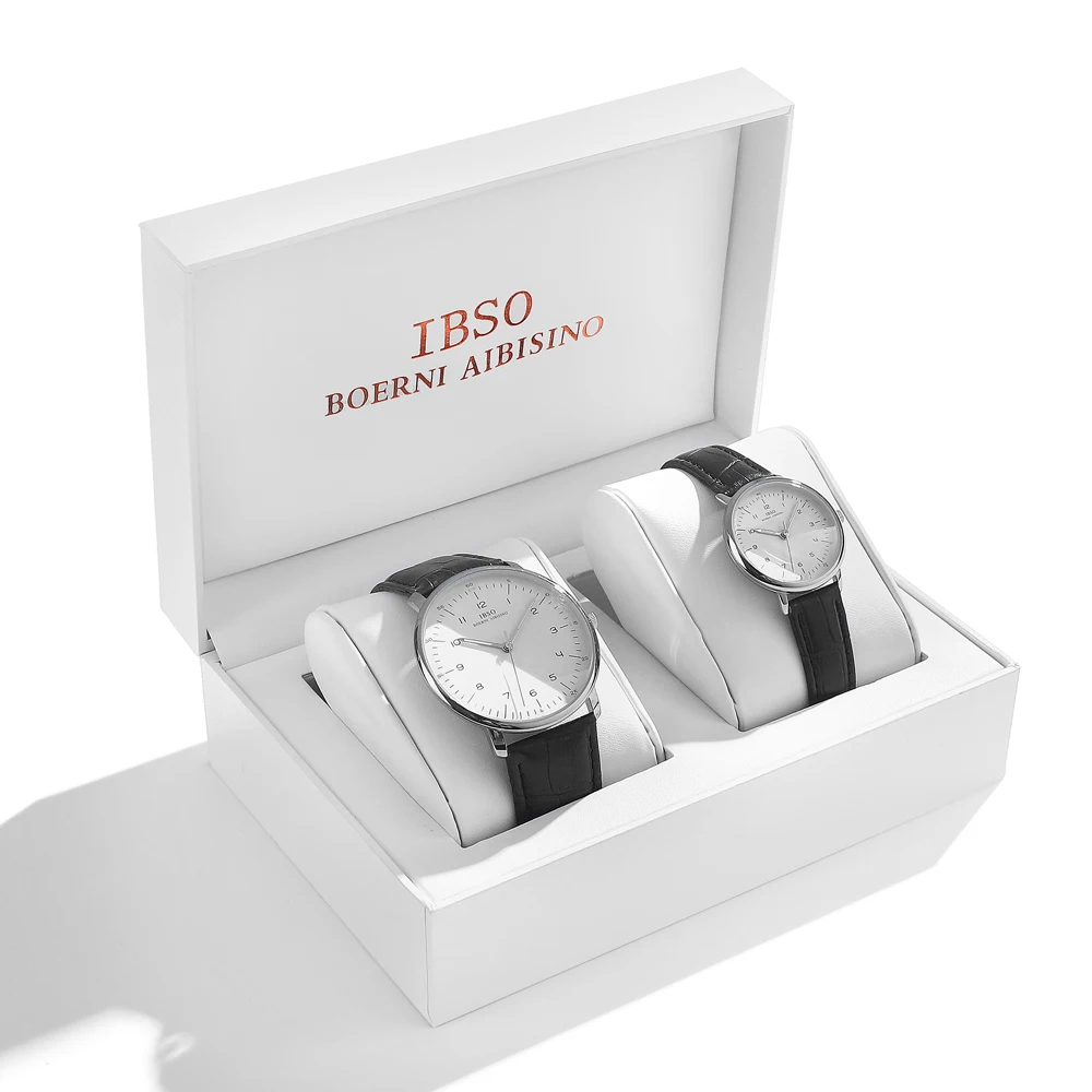 IBSO New 2022 Hot Selling Couple Watch Set Women Quartz Watches Set Gift Luminous Leather Strap Watch