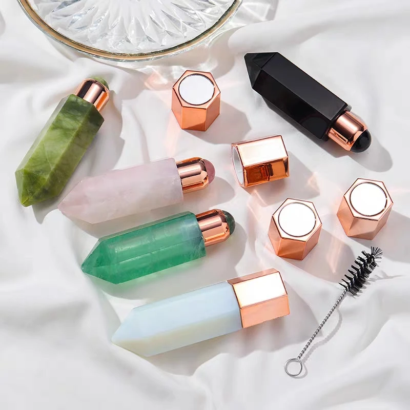 C&H Colorful Crystal Christening Gifts Refillable Roller Bottle Natural Jade Gemstone Roller Bottle