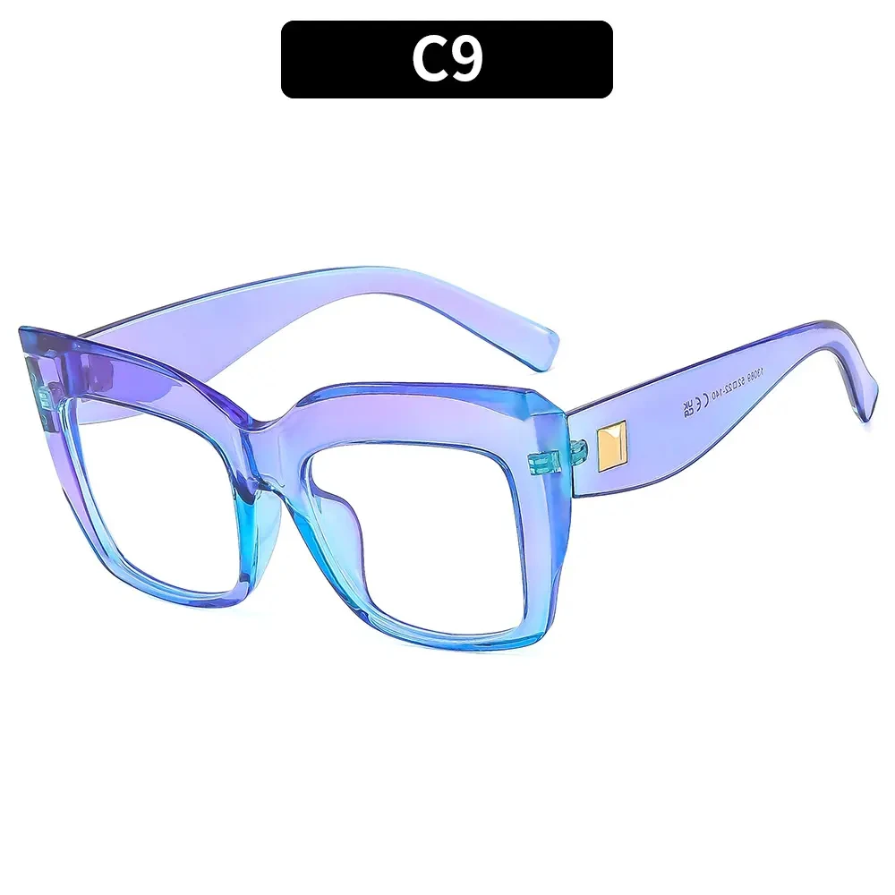 076 Fashion Large Frame Anti-Blue Light Plastic Glasses Square Frame Cat Eye Custom Prescription Eye Glasses Women Optical
