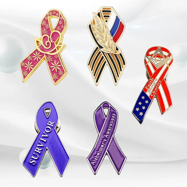 Wholesale Cancer Ribbon Pin Breast Cancer Awareness Ribbon Lapel Pins Badge