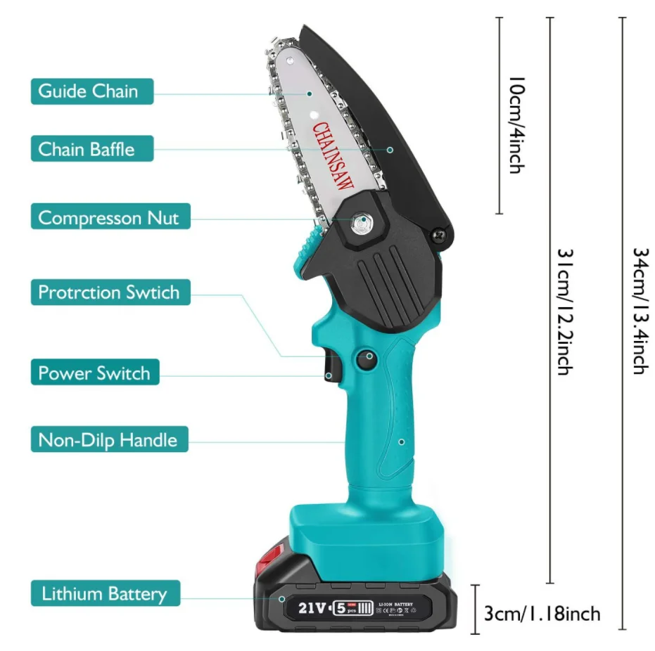 Rechargeable single flashlight chain saw portable 4 inch 6 inch mini chainsaw cordless chainsaw suitable for garden carpentry