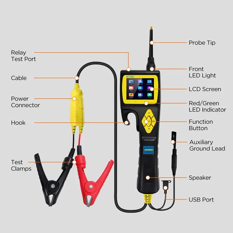 AUTOOL BT280 5V 12V Clamp Digital Multimeter Voltage Injector Test Power Probe Automotive Electrical Car Circuit Breaker Tester