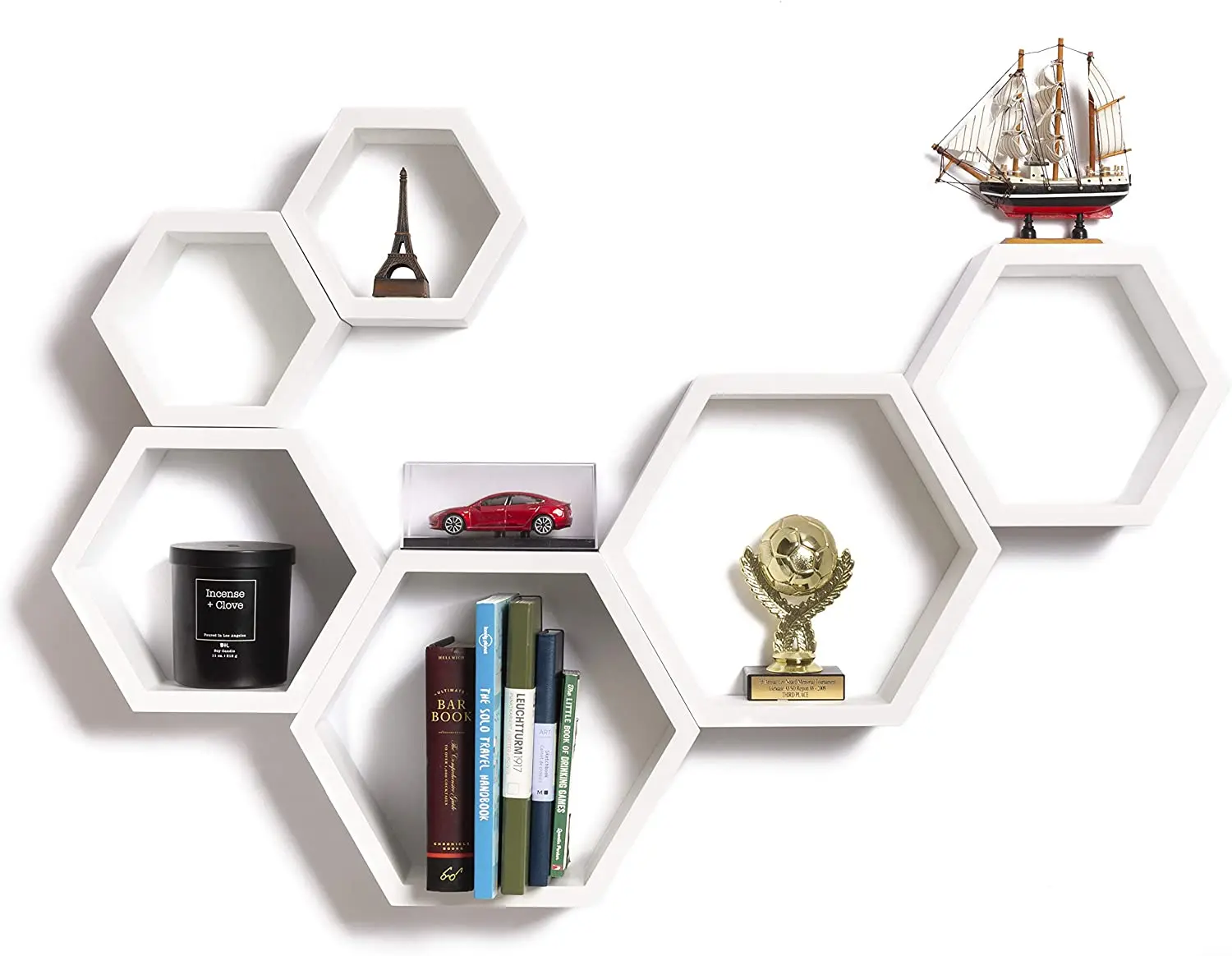 
Modern Honeycomb Wall Mounted Floating Wood Shelves 
