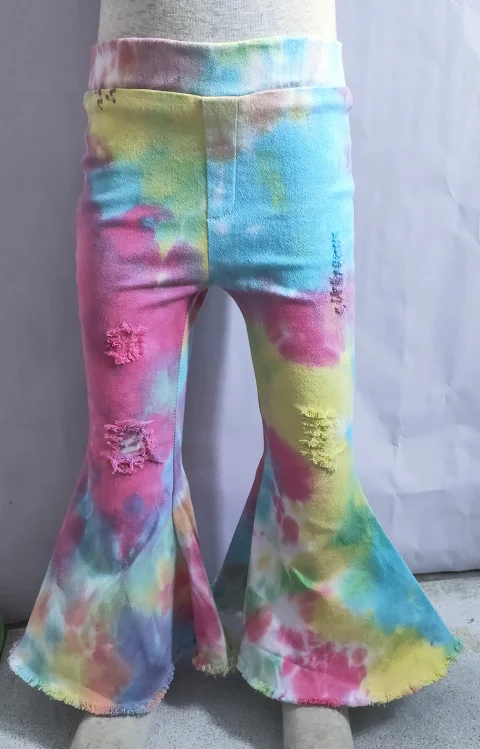 Boutique Girls Flare Pants Plus Size Bell Bottom Kids Tie Dye Jeans