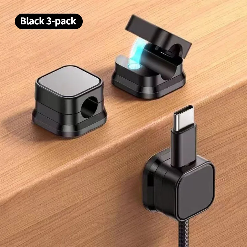 6-Piece Magnetic Cable Manager Set Plastic Desktop Wall-Mounted Cell Phone Data Charging Organizer Alignment Card Buckle Storage