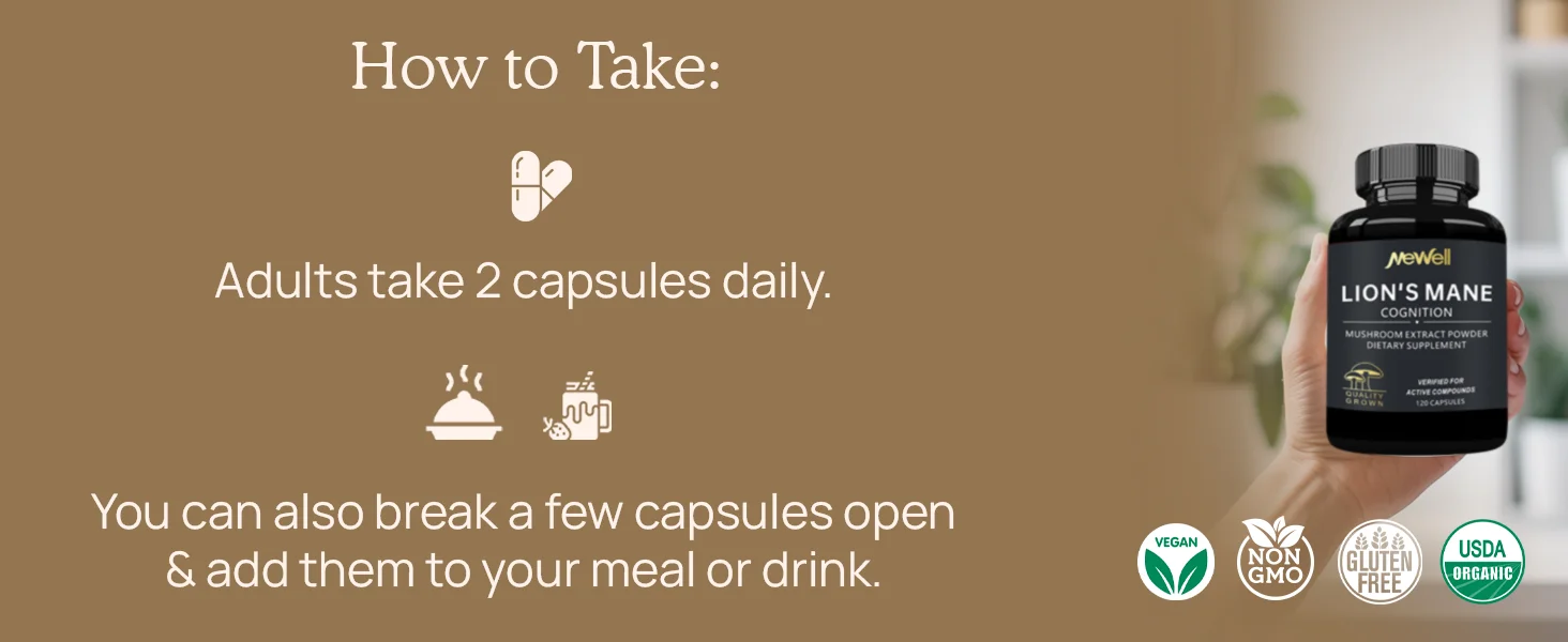 Lion s Mane Capsules - Organic Lions Mane Mushroom Extract for Cognitive Function  Immune Support