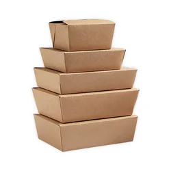 Factory Wholesale Greaseproof Custom Services Portable Fast Food Packaging Box Take Out Boxes Microwaveable Kraft Brown Paper