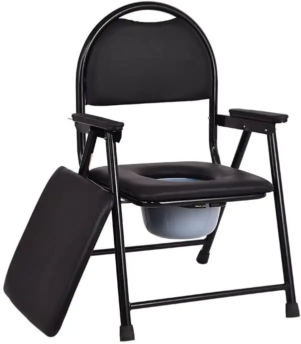 Foldable Commode shower Chair Folding Bedside Commodes Chair, Removable Bucket and Arm Rest Support, Portable Camping Toilet