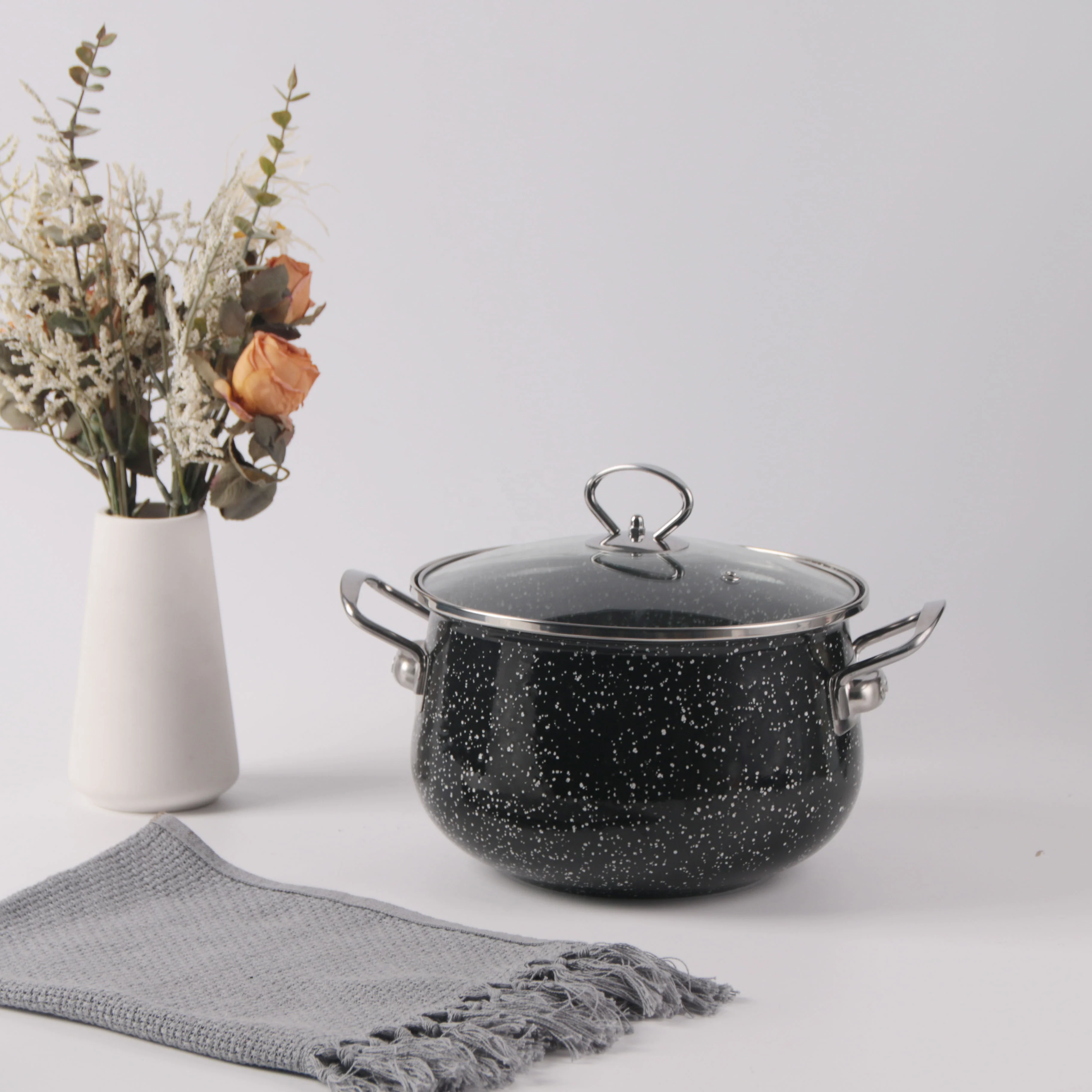 New non-stick double ear stockpot Fashion kitchen home enamelled floral cast iron saucepan