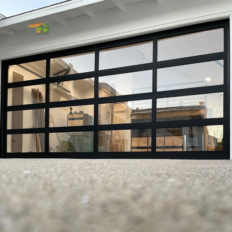 Automatic 16x7 Aluminum Frame Frosted Glass Garage Door Full View Transparent Garage Door