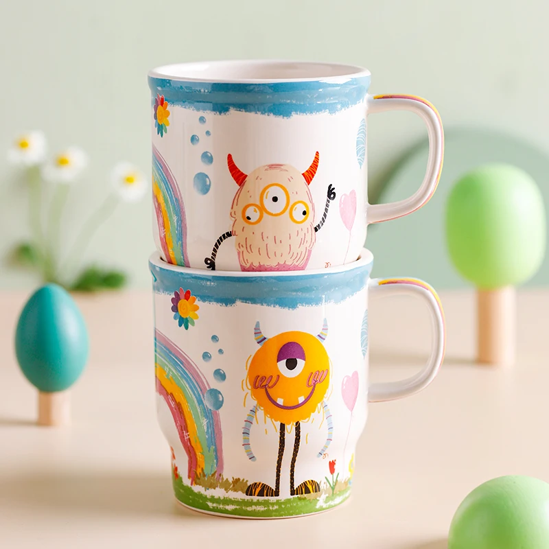 Ceramic Milk Drinking Cup Heat Resistant Borosilicate Glass Breakfast Coffee Mug With Spoon