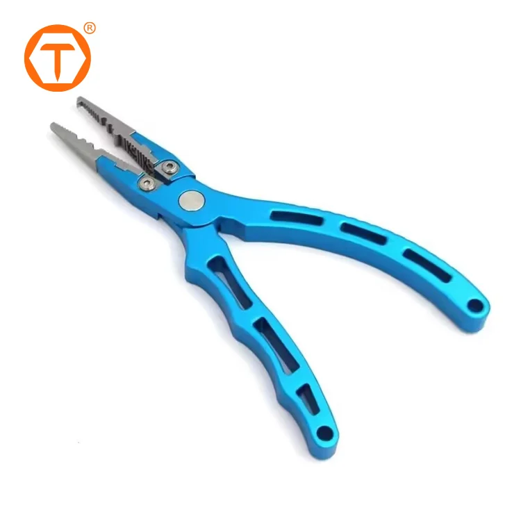 aluminum thin straight end nose jaw split ring fishtail fishing line pliers with sheath