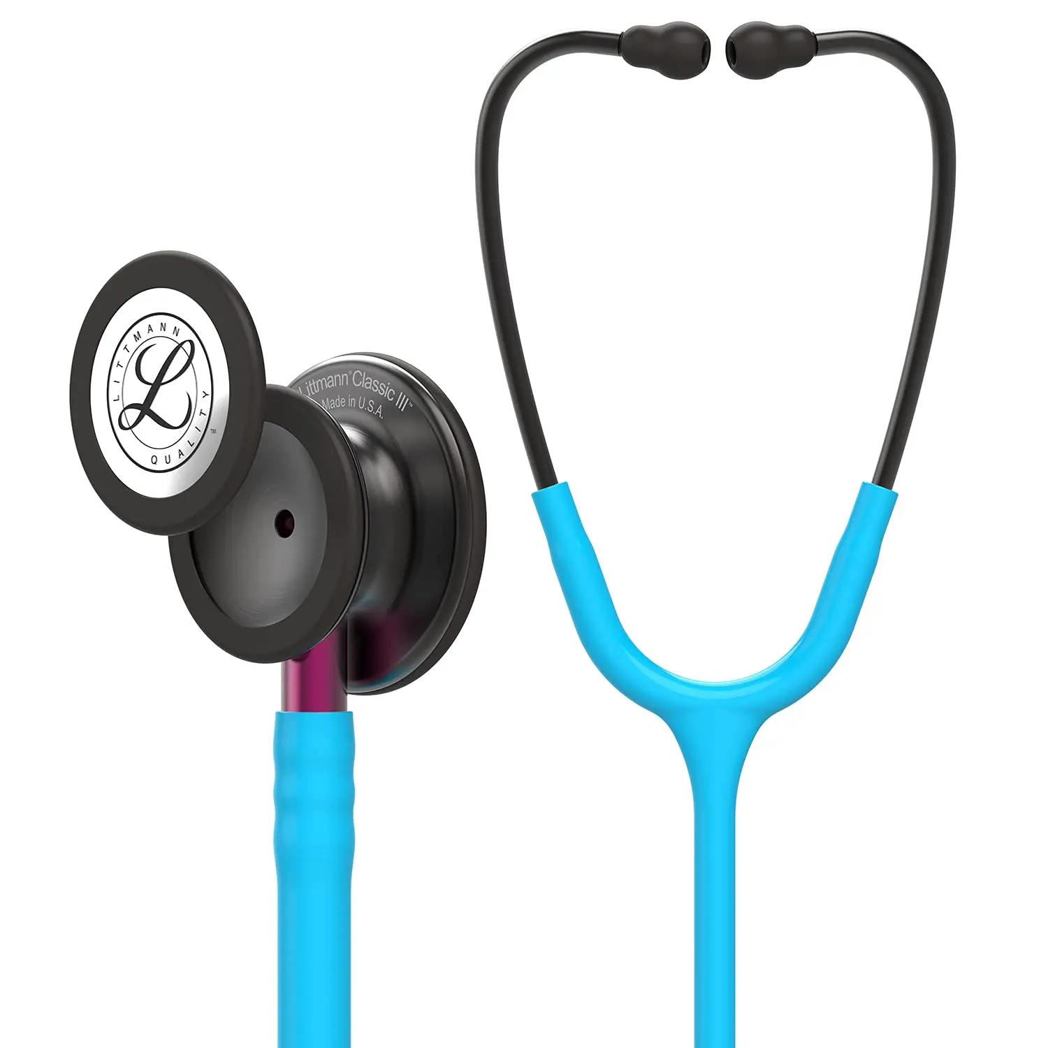 5872 3 м стетоскоп Littmann Classic III бирюзовый тубус дымчатый нагрудник розовый стебель