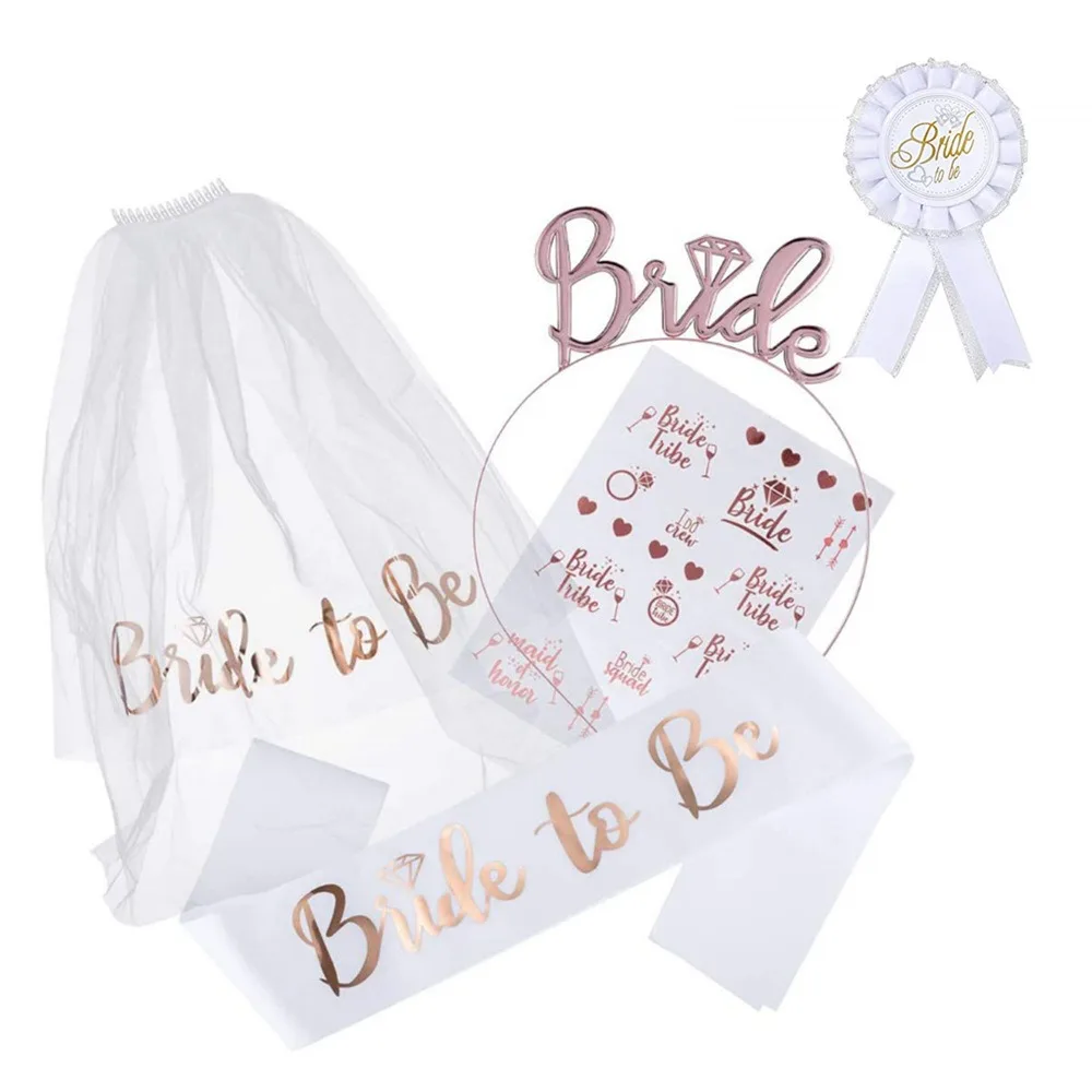 Bridal Shower Veil Hot Seller Bride To Be Bachelorette Party Decorations Kit Bachelorette Rose Gold Glitter Sash Tiara