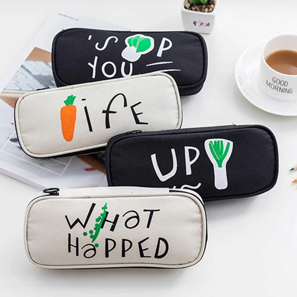 Stationary bag manufacturers multipurpose white/black pencil case with big zipper pencilcase