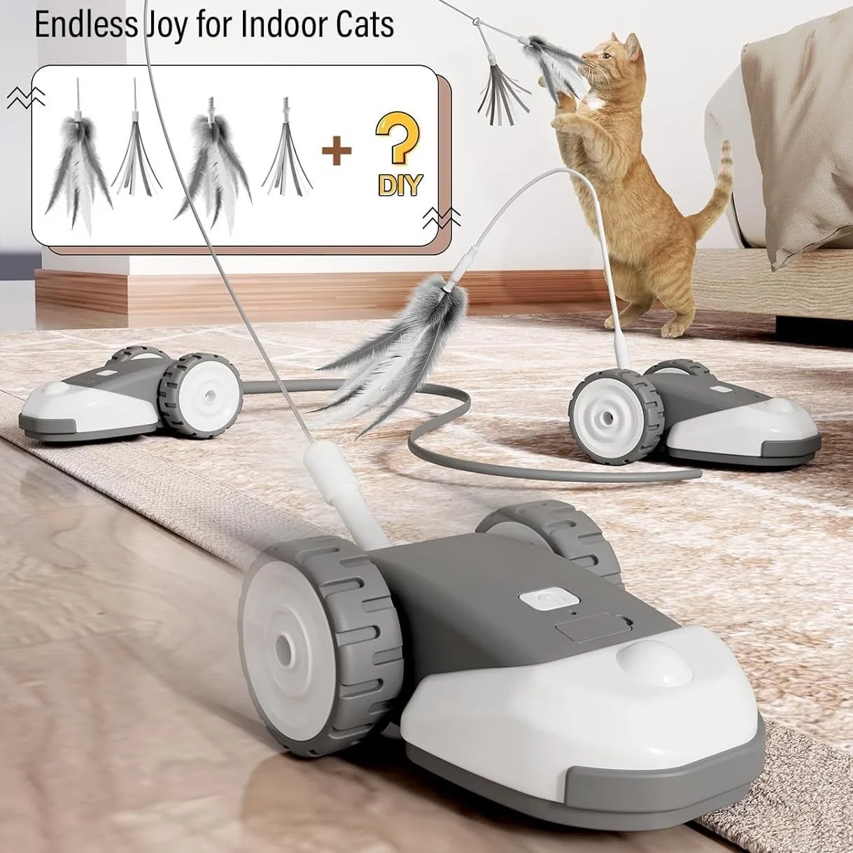 Hot Selling 360 Degree Rotating USB Charging Smart Feather Teaser Interactive Rattling Mouse Toys for Cat