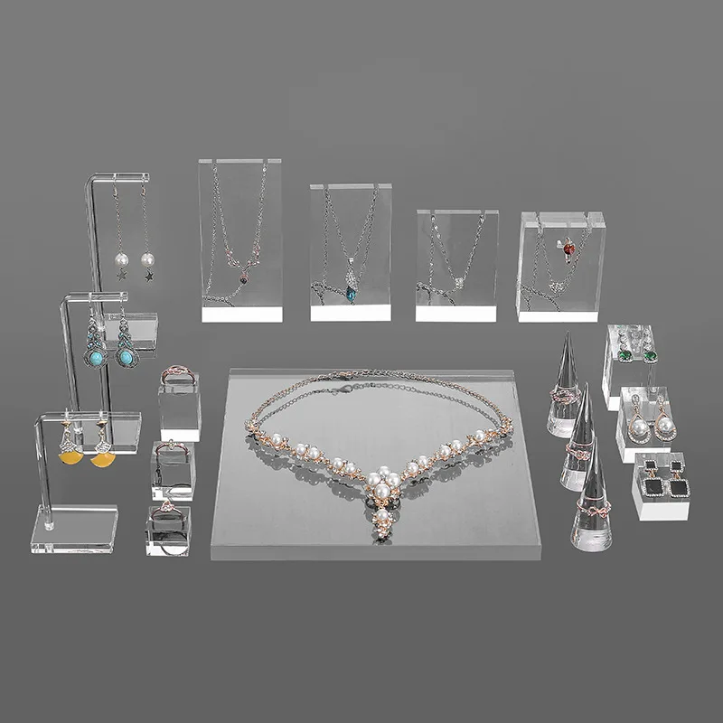 Wholesale High Quality Velvet Jewellery Shop Props Necklace Earrings Bamboo Wood Jewelry Stand Rack Display Set Luxury
