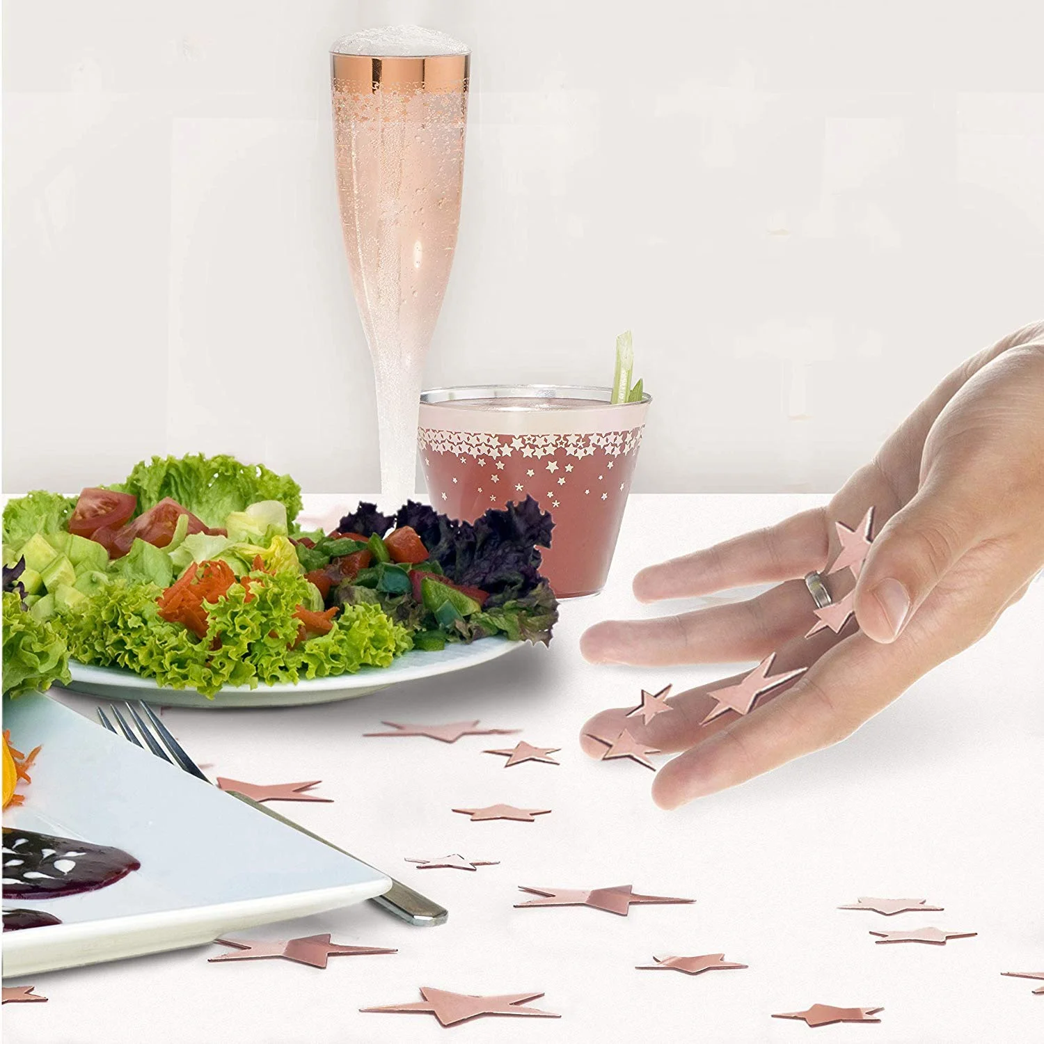 Elegant Rose Gold Rimmed 9 oz Clear Plastic Tumblers Cup