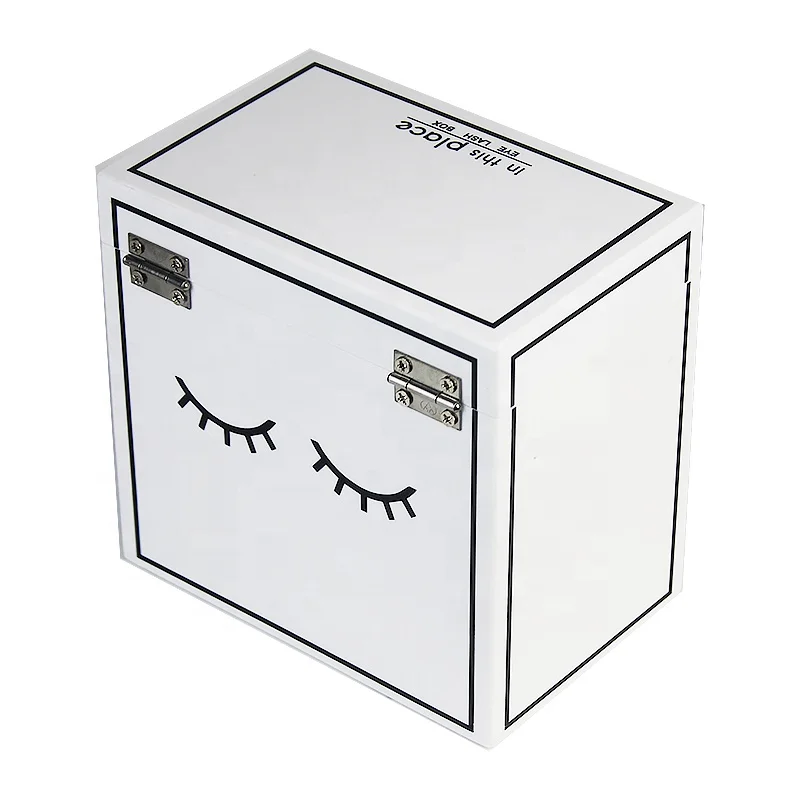 Privated Lash Tile Trays Organizer Boxes White Custom Acrylic Eyelash Box With Metal Hanger