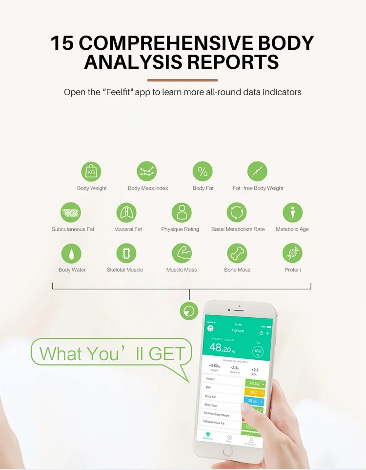 OEM Super Thin Design Ble/Wifi Tft Display Ito Glass Smart Bmi Body Scale Smart Electronic Scale With Bluetooth