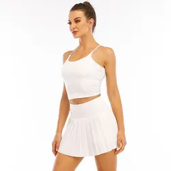 Two Pieces Women Sport Short Skirt Yoga Fitness Wear Nude Feel Breathable Safety lining Tennis Golf Skirt With Pocket