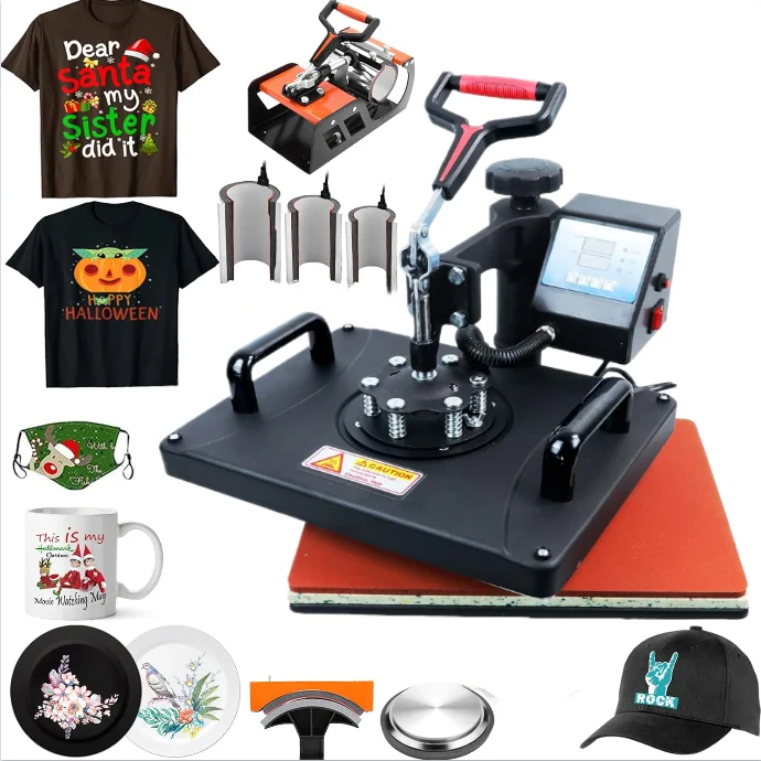DMZY1 8 In 1 Combo Automatic Sublimation Embossing Heat Press Machines For T-shirt Cap Paper Bag Printing