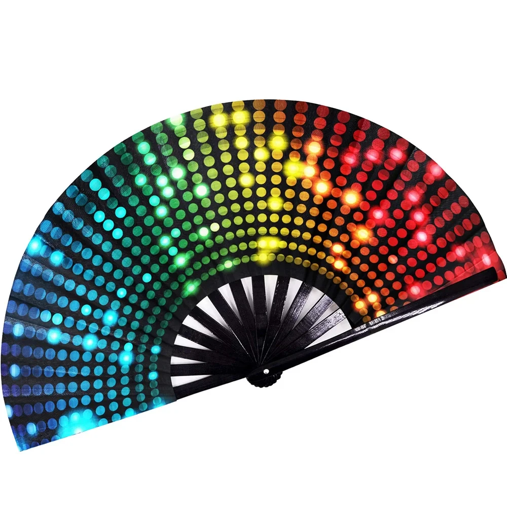 33cm Folding Fan Bright Color Rainbow Starry Sky Color Glow In Dark Festival Performance Party Supplies Hand Fan Xmas Dance Fan