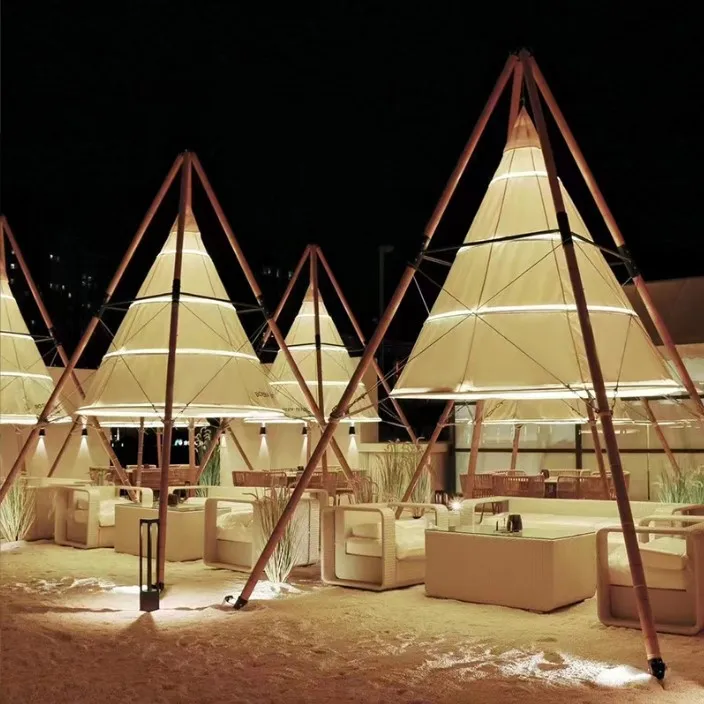 Outdoor Wind Resistant Luxury  Glamping Pyramid Bamboo Tipi Tent for Events Restaurant Party