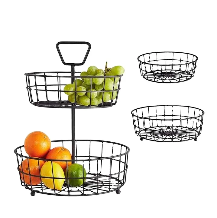 Home kitchen accessories metal iron wire 2 tier fruit basket