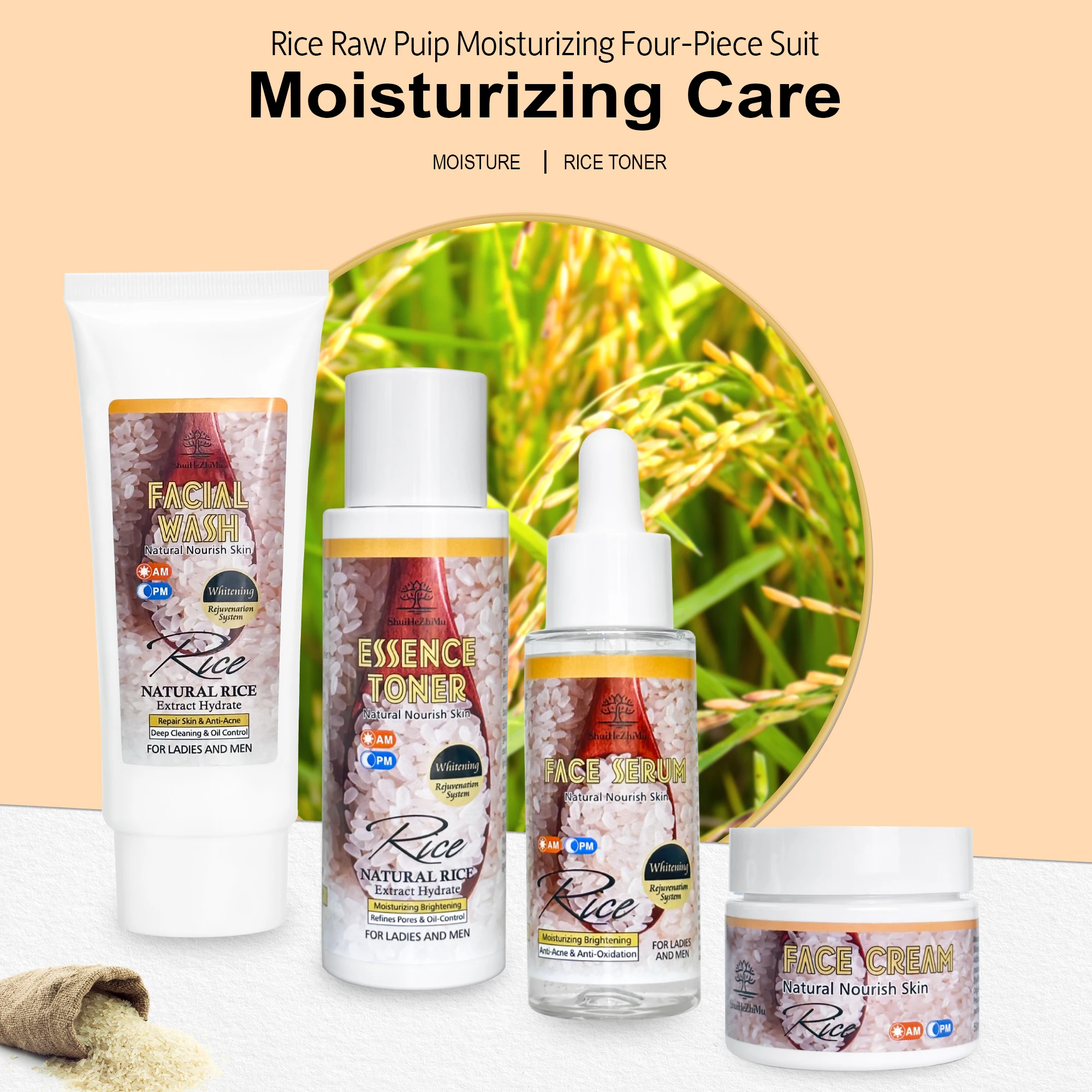 Skin Care Products Private Label Organic Natural Skin Care Set Rice Cream Extract Hydration Face Care Rice Serum
