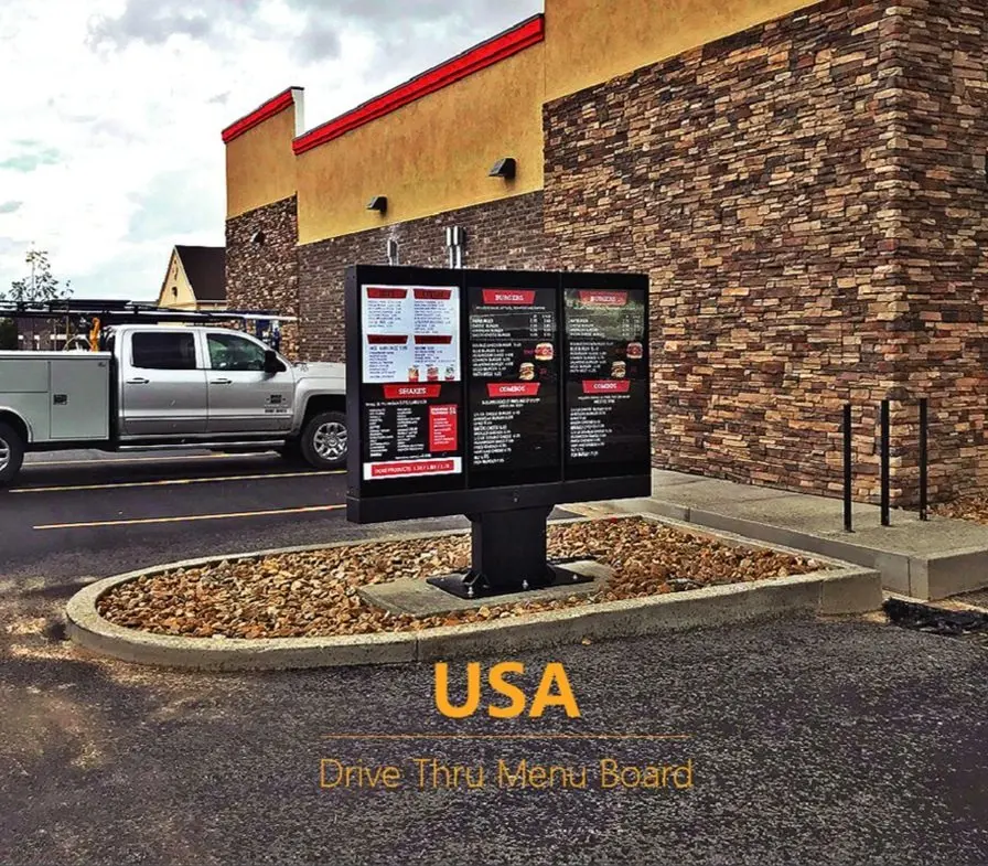 Custom 3000 Nits Outdoor Waterproof Lcd Digital Signage  Drive Through Menu Boards Pricing Ordering Systems For Restaurants