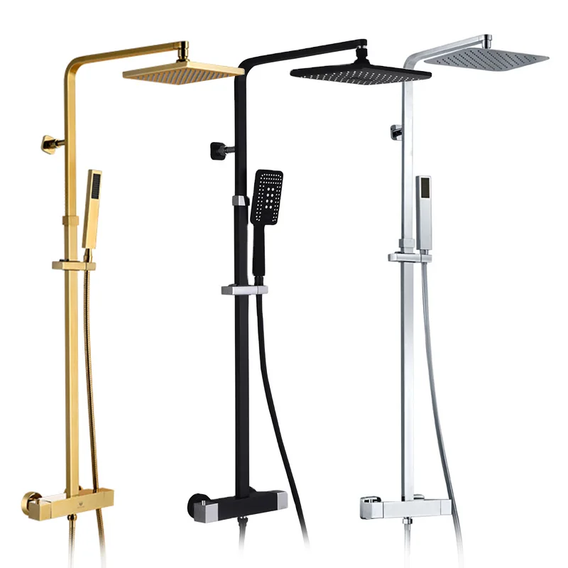 Gold thermostatic mixer robinet colonne de douche wall mounted bathroom matte black rainfall rain bath & shower mixer faucet set
