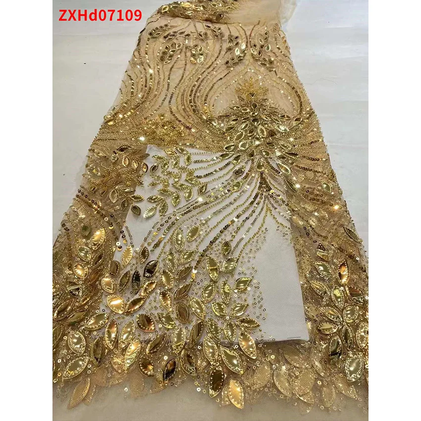 Ankara Beaded Sequin Fabric for Party Dress Zxhd07109 a Lace Mesh Fabric Design Embroidered 3d Tulle Lace Mesh French Lace