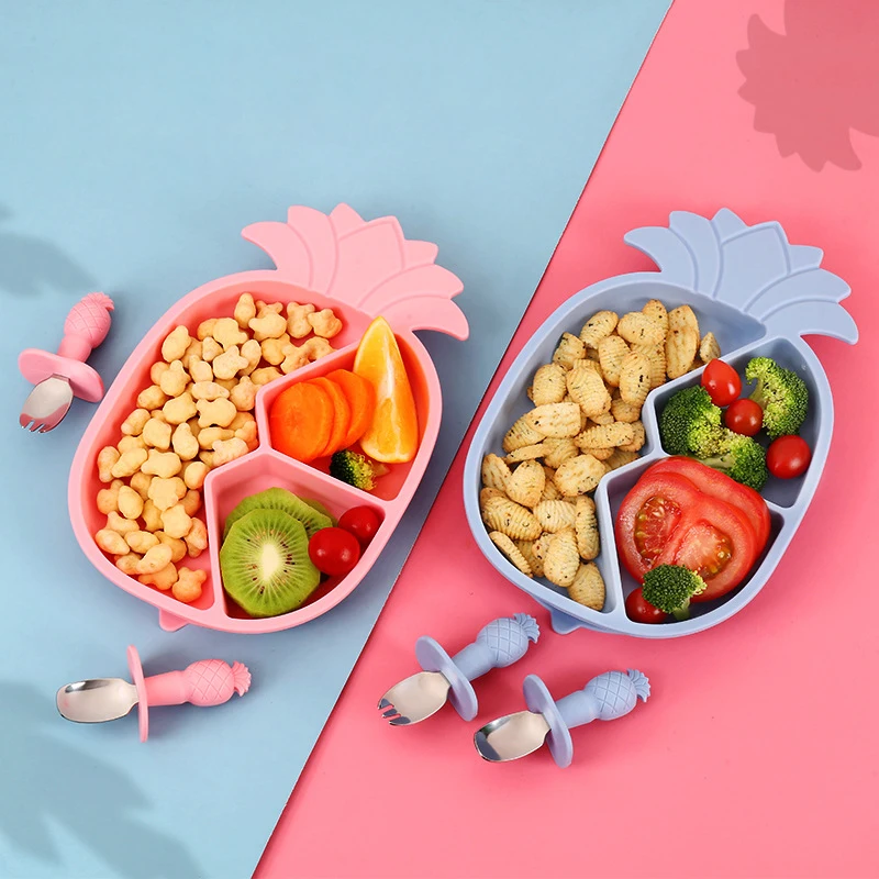 baby feeding supplies silicone tableware set Stainless steel spoon fork Other Baby Feeding Products