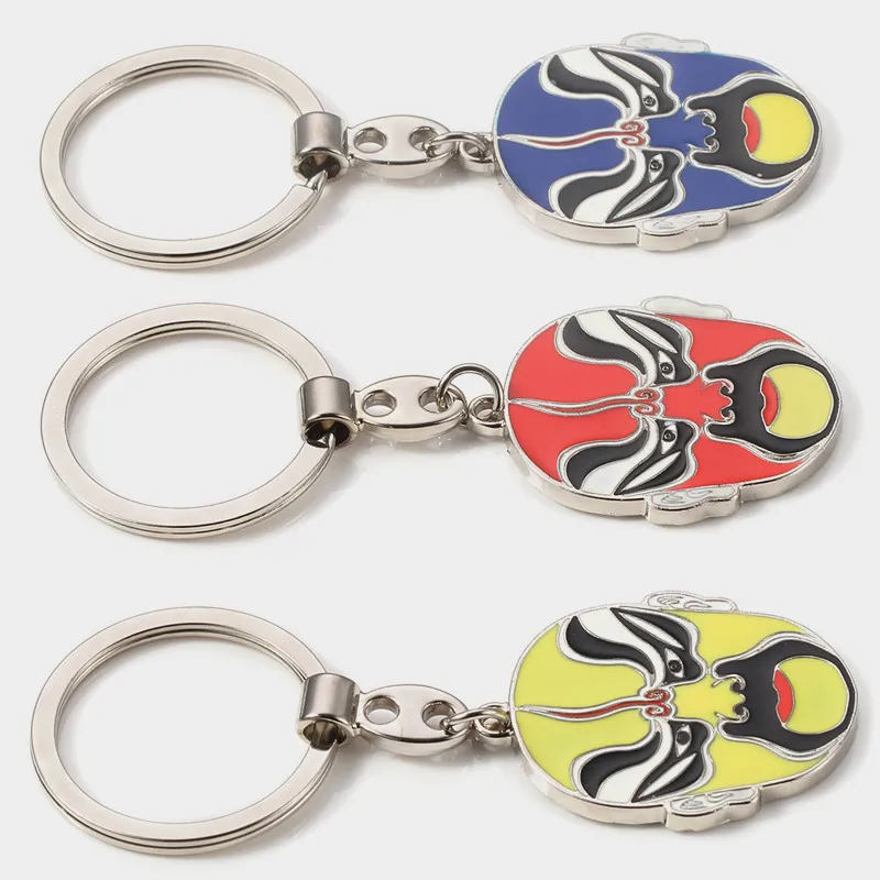 China style keychain metal soft enamel keychain Chinese opera keychain
