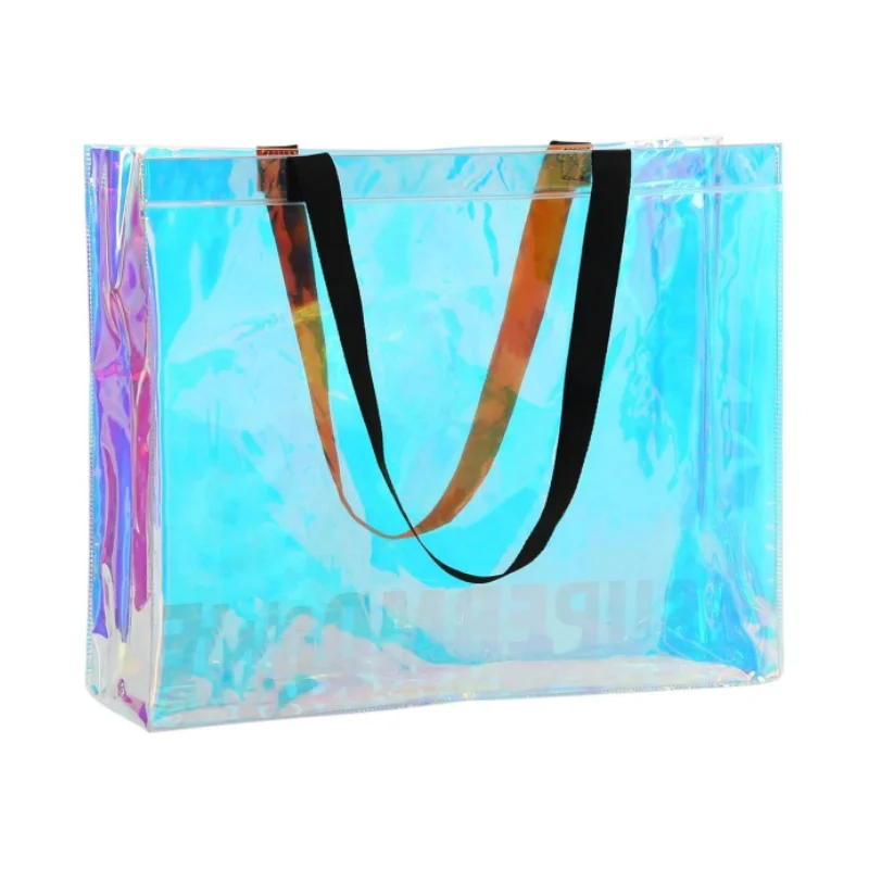 Custom Women Clear Tote Bag Waterproof PVC  Shopper Fashion Shoulder Shopping Transparent Jelly plastic bag