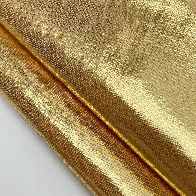 Золотой блестящий горячий штамп печать фольги на заказ вязаный полиэстер спандекс Джерси купальный костюм ткань для летнего бикини