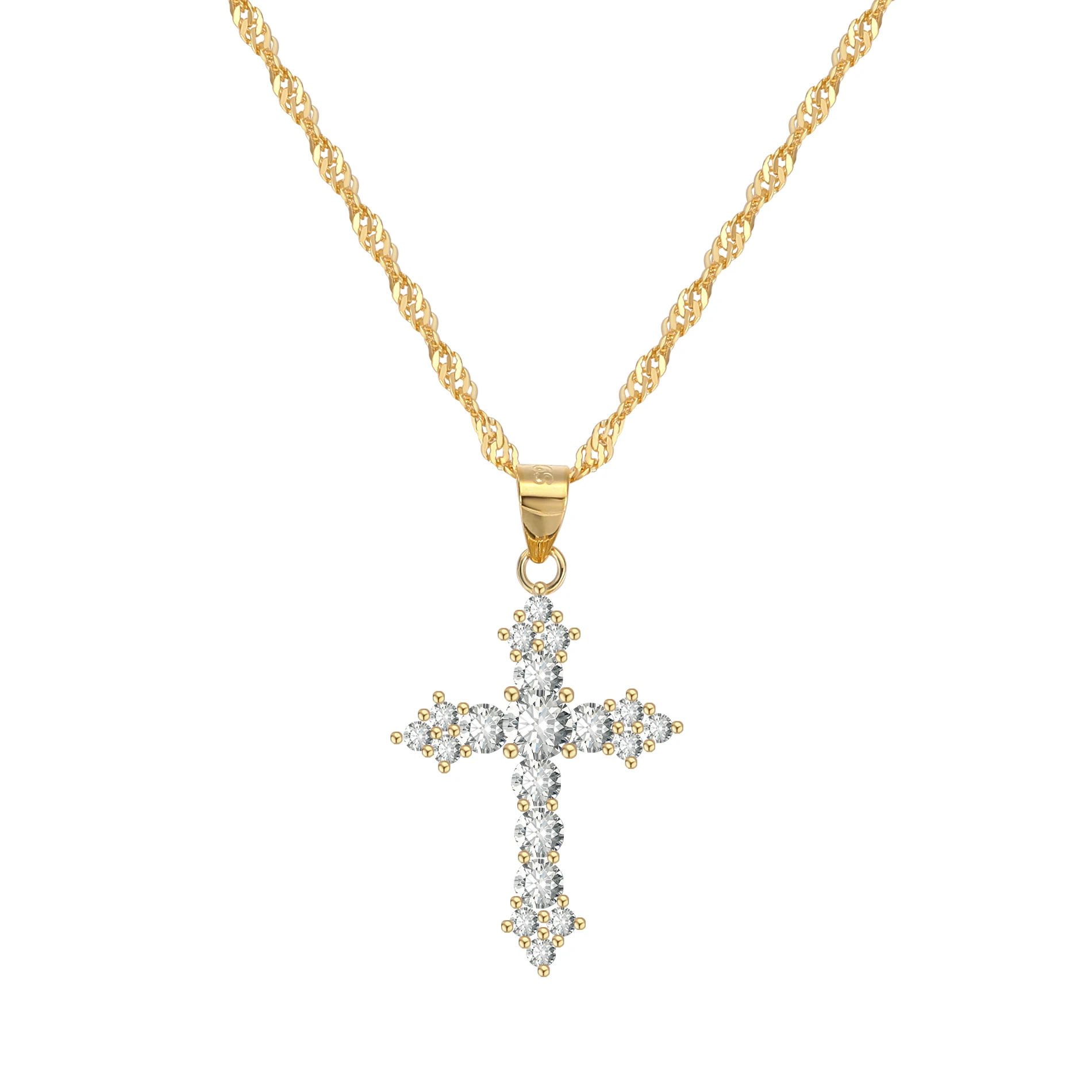 Wholesale Luxury 925 Sterling Silver Full Cubic Zirconia Trendy Ailver Cubic Cross Pendant Women Necklace Jewelry