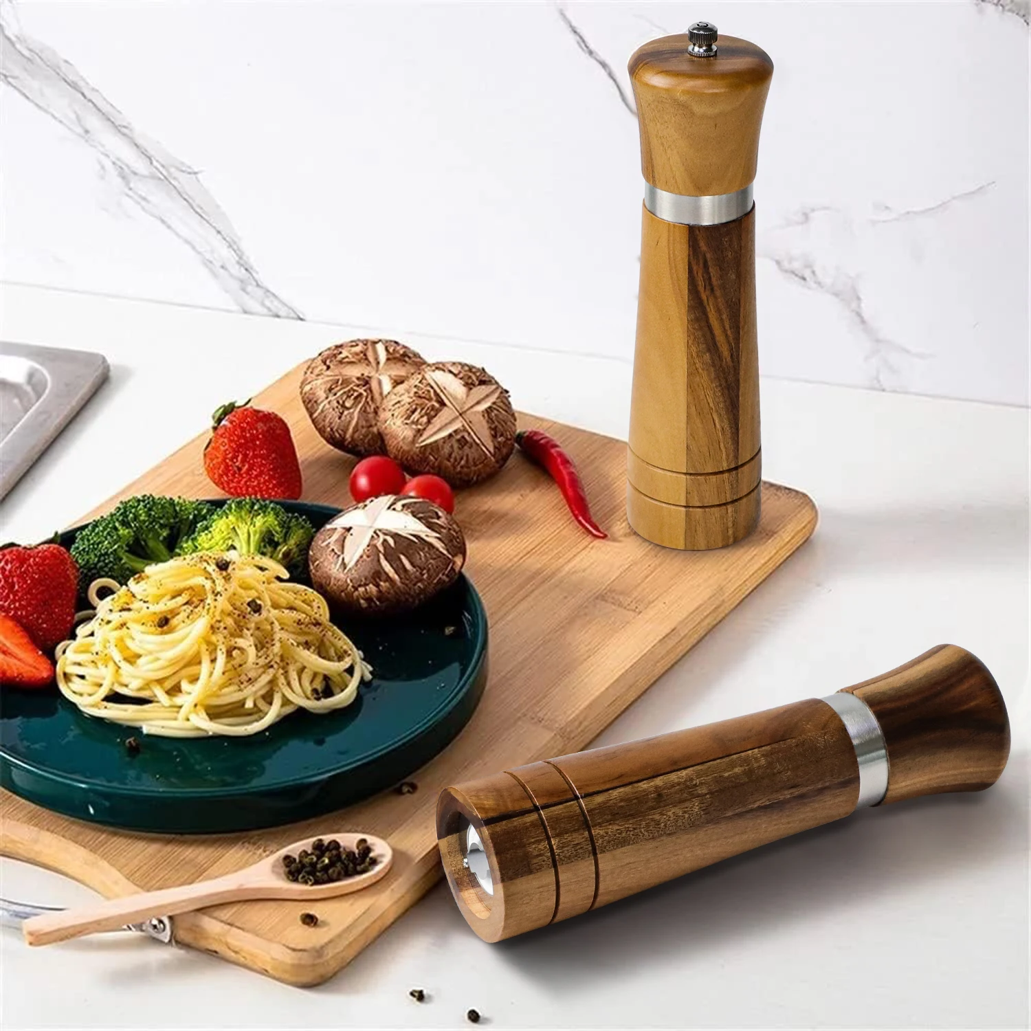 8 Inches Salt Shakers Manual Wooden Salt And Pepper Mills Salt And Pepper Grinder With Adjustable Ceramic Core