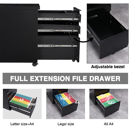 Office 3 Drawer Rolling Steel  Metal Filing  Mobile Cabinet Metal File Cabinet Furniture Locker With Wheels