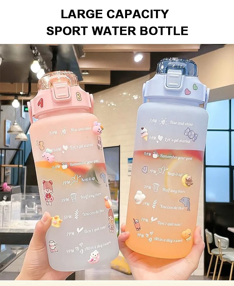 Big Aesthetic Summer Sport 2 l Water Bottle Private Label Unique Plastic China Wholesale Children Water Bottle With Straw