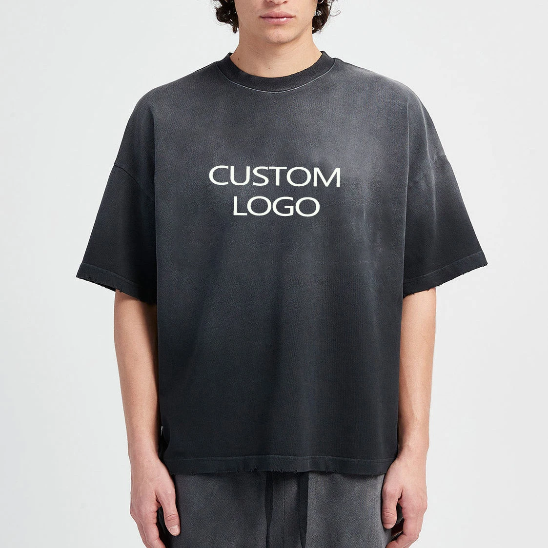 Wholesale Men's Tshirts Blank Heavyweight Oversized Cropped Tshirt Acid Washed Distressed Vintage Tshirt Custom Logo Cotton