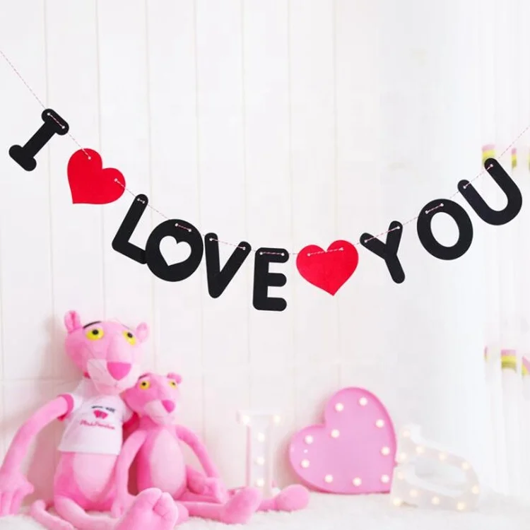 Лидер продаж, фетровая гирлянда в форме красного сердца I love you, украшение на День святого Валентина, баннер I Love U, украшение для свадьбы и улицы
