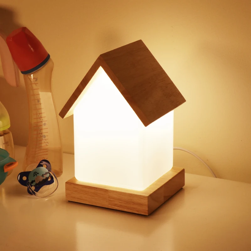 Factory direct sales modern style designed AA battery house shape handmade glass LED Battery operated table lamp